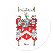 BYRNE FAMILY CREST -  BYRNE COAT OF ARMS ROUND STICKERS