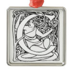 C-Art Nouveau Lady Initial Christmas Ornament