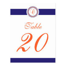 C Dot Circle Monogram Table Number (Navy / Orange) Post Card