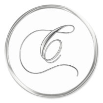 C Monogram Letter Sliver On White Wedding Seal Round Stickers