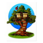 Cabane dans un arbre de bande dessinée carte postale