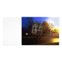 Cabane dans un arbre - or et gloire bleue cartes de vœux avec photo