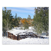 Cabin Under Early Snow Photo Print