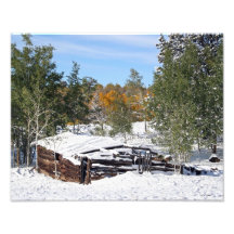 Cabin Under Early Snow Photographic Print