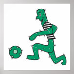 cactus drôle jouant au football poster