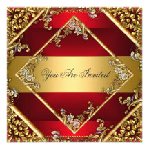 Cadre floral d'invitation rouge de partie d'or