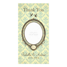 Cadre vintage sur le Merci de mariage damassé Photocarte Customisée