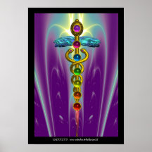 CADUCEUS AND 7 CHAKRAS , vibrant gold ametist Posters