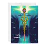 CADUCEUS  bright blue ,pink amethyst invitations
