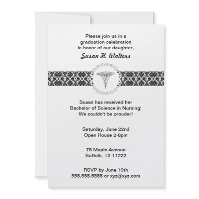 Caduceus Damask Band Invitation Nursing RN by shelleywintersdesign