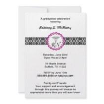 Caduceus Damask hot pink Invitation Nursing RN