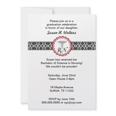 Caduceus Damask Red Invitation Nursing RN by shelleywintersdesign
