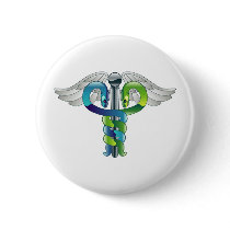 Caduceus medical symbol pinback button