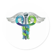 Caduceus medical symbol round stickers