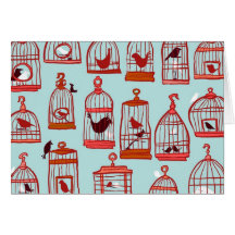 Cages à oiseaux sur le bleu cartes de vœux