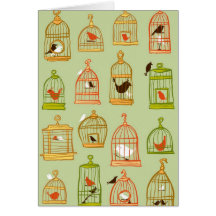 Cages à oiseaux sur le vert cartes de vœux
