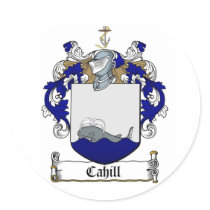 CAHILL FAMILY CREST -  CAHILL COAT OF ARMS ROUND STICKER