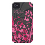Caisse florale noire rose personnalisée de l'iPhon Coques Case-Mate iPhone 4