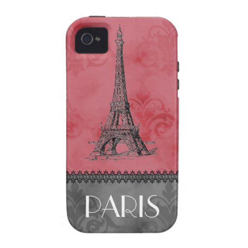 Caisse grise de Paris de rose vintage de Tour Eiff Coques Vibe iPhone 4