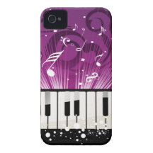 Caisse pourpre de notes musicales et de clés enes  coque iPhone 4
