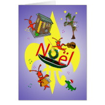 Cajun Crawfish and Fleur de Lys Christmas Greeting Card