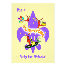 Cajun Crawfish Fleur de Lis Surprise Birthday Custom Announcements