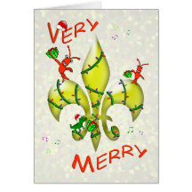 Cajun Crawfish Fleur de Lys Very Merry Christmas Cards