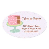 Cake-Pink and Green-Oval Oval Sticker