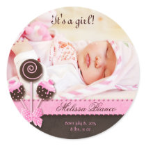 Cake Pops Baby Girl Sticker Pink Brown Candy