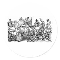 Calavera Bicyclists circa late 1800's Mexico Round Stickers