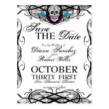 Calaveras Sugar Skull & Flourishes Save the Date Post Card