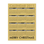 Calendar 2011 Merry Christmas Postcard Gold