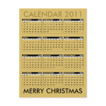 Calendar 2011 Merry Christmas Postcard Gold