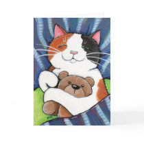 Calico Cat and Teddy Bear | Cat Art Greeting Card