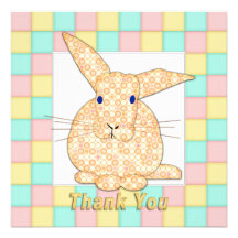 Calico Yellow Bunny  Pastel Chequerboard Thanks A Invites