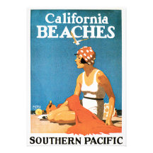 California Beaches Vintage Travel Poster Personalized Invite