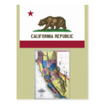 California Map and State Flag Post Cards