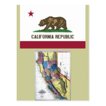 California Map and State Flag Post Cards