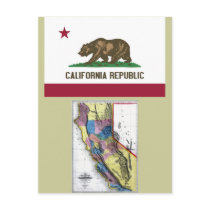 California Map and State Flag Post Cards