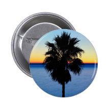 California Palm Tree and Pacific Ocean Sunset Buttons