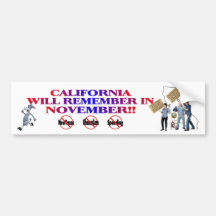 California Will Remember In November! Bumper Stickers