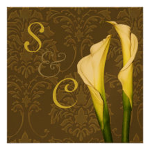 Calla lilies on damask, wedding Invitations