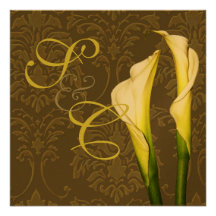 Calla lilies on damask, wedding Invitations