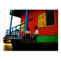 Cambodia floating village postcard