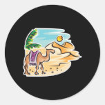 camel in desert scene round stickers