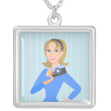 Camera Girl Cameo-Blue Custom Necklace