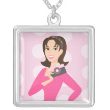 Camera Girl Cameo-Blue Necklace