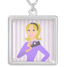 Camera Girl Cameo-Blue Necklace