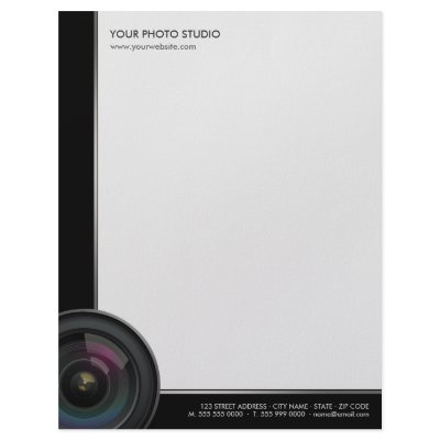 Camera Lens Photographer business letterhead by BluePlanet
