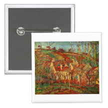 Camille Pissarro - Red Roofs 1877 Oil Canvas house Button